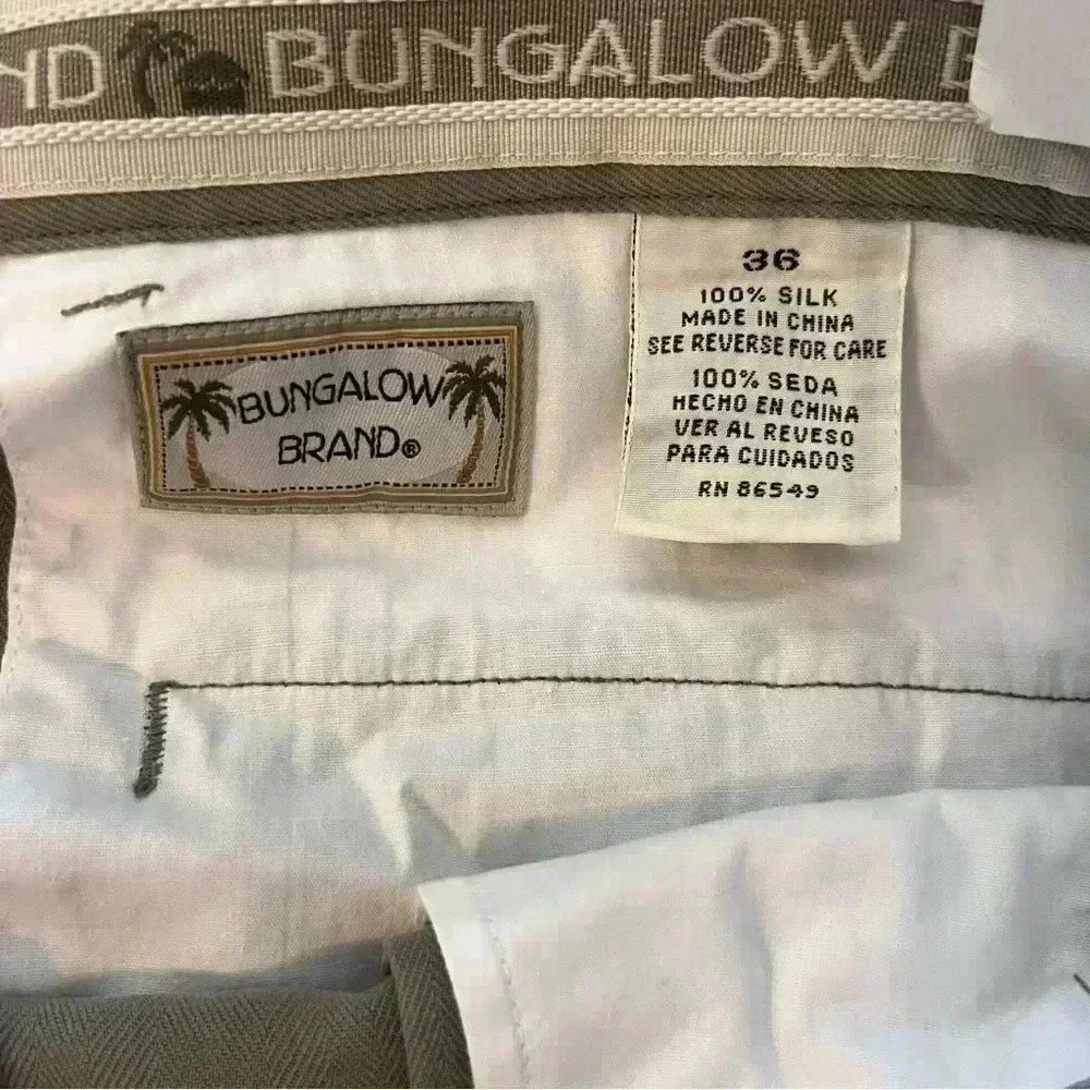 Bungalow Brand Mens Shorts Size 36 Khaki 100% Silk Pleated Silk NWT - Picture 7 of 7